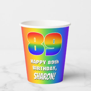 Gobelets En Papier 89e anniversaire : coloré, amusant Motif arc-en-ci