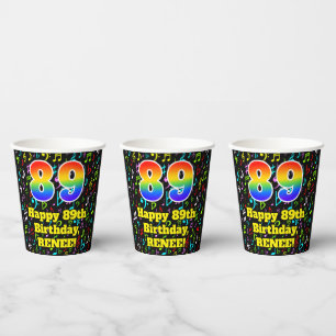 Gobelets En Papier 89e anniversaire : Fun Music Notes Motif, Arc-en-c