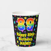 Gobelets En Papier 89e anniversaire : Fun Stars Motif et Rainbow 89 (Verso)