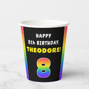 Gobelets En Papier 8e anniversaire : Arc-en-ciel coloré # 8, Nom pers