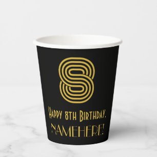 Gobelets En Papier 8e anniversaire : Art Déco Inspiré Look "8" & Nom