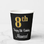 Gobelets En Papier 8e anniversaire - Elégant luxe Faux Gold Look # (Recto)