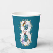 Gobelets En Papier 8e anniversaire Photo Collage Turquoise bleu jaune (Recto)