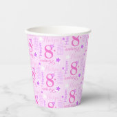 Gobelets En Papier 8e anniversaire star sur mesure rose violet enfant (Recto)