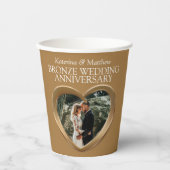 Gobelets En Papier 8ème anniversaire de Mariage de bronze photo coeur (Recto)