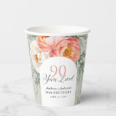 Gobelets En Papier 90 ans Feminine Floral aimée 90e anniversaire (Recto)