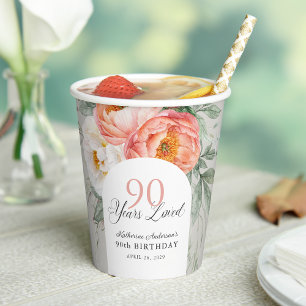 Gobelets En Papier 90 ans Feminine Floral aimée 90e anniversaire