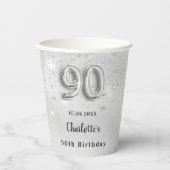 Gobelets En Papier 90e anniversaire argent parties scintillant monogr (Recto)