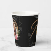 Gobelets En Papier 90e anniversaire Black Gold Elegant Floral Custom (Gauche)