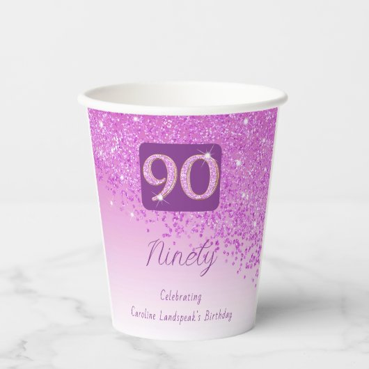Gobelets En Papier 90e anniversaire Classy Falling Pink Parties scint (Recto)