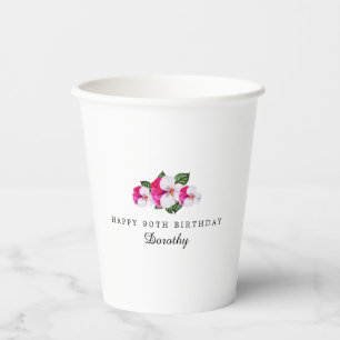 Gobelets En Papier 90e Anniversaire de la fête Magenta rose blanc Cus