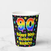 Gobelets En Papier 90e anniversaire : Fun Stars Motif et Rainbow 90 (Verso)