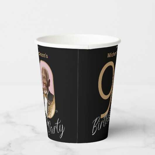 Gobelets En Papier 90e anniversaire Gold Black Elegant Photo personna (Droite)