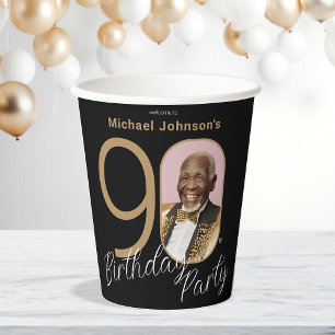 Gobelets En Papier 90e anniversaire Gold Black Elegant Photo personna