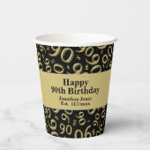 Gobelets En Papier 90e anniversaire Noir/Or Random Numéro Motif 90 (Verso)