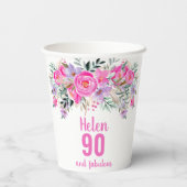 Gobelets En Papier 90e anniversaire rose floral (Verso)