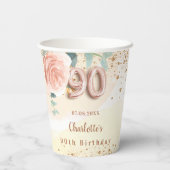 Gobelets En Papier 90e anniversaire rose or parties scintillant flora (Verso)