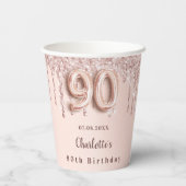 Gobelets En Papier 90e anniversaire rose parties scintillant or goutt (Verso)