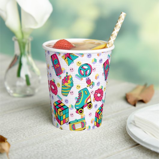 Gobelets En Papier 90s Funky Neon Glow Cassette Anniversaire (Insitu)