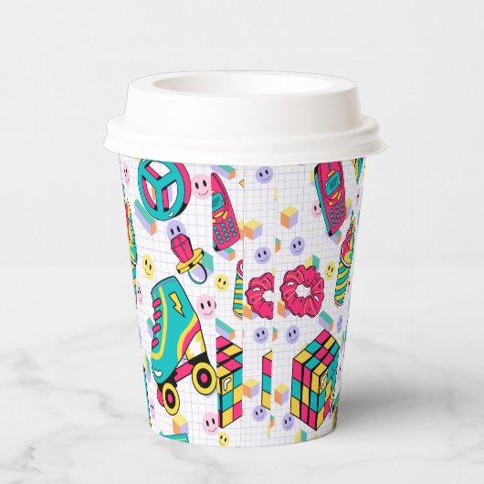 Gobelets En Papier 90s Funky Neon Glow Cassette Anniversaire (Droite)