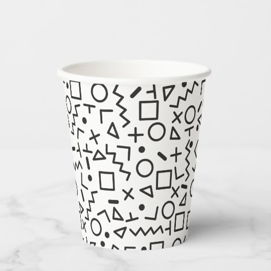 Gobelets En Papier 90's Noir & Blanc Retro Shapes Motif (Recto)
