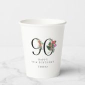 Gobelets En Papier 90th Birthday Cheers with Name Tropical Floral (Verso)