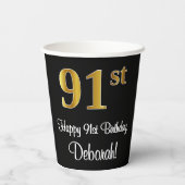 Gobelets En Papier 91e anniversaire - Elégant luxe Faux Gold Look # (Verso)
