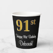 Gobelets En Papier 91e anniversaire - Elégant luxe Faux Gold Look # (Recto)