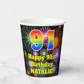 Gobelets En Papier 91e anniversaire : Fun Motif Fireworks + Rainbow 9 (Verso)