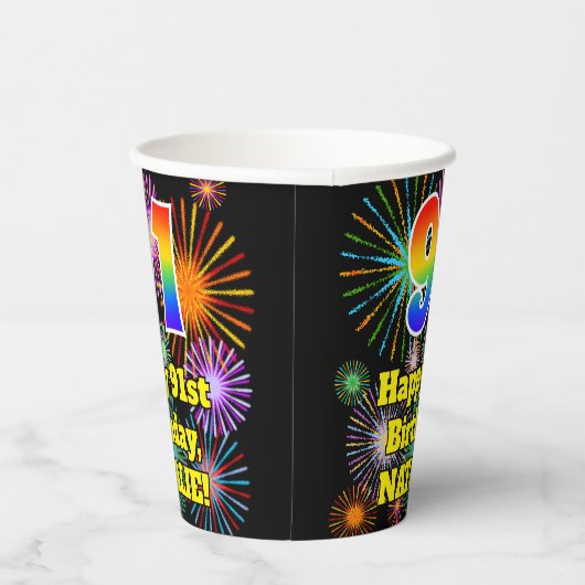 Gobelets En Papier 91e anniversaire : Fun Motif Fireworks + Rainbow 9 (Droite)