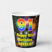 Gobelets En Papier 91e anniversaire : Fun Motif Fireworks + Rainbow 9 (Recto)