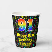 Gobelets En Papier 91e anniversaire : Fun Music Notes Motif, Rainbow (Recto)