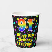 Gobelets En Papier 91e anniversaire : Fun Stars Motif et Rainbow 91 (Recto)