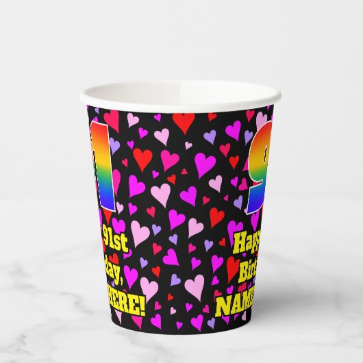 Gobelets En Papier 91e anniversaire : Loving Hearts Motif, Arc-en-cie (Gauche)