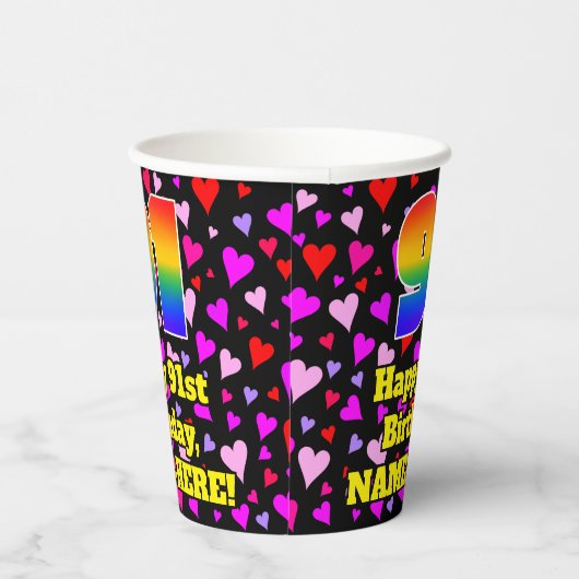 Gobelets En Papier 91e anniversaire : Loving Hearts Motif, Arc-en-cie (Droite)