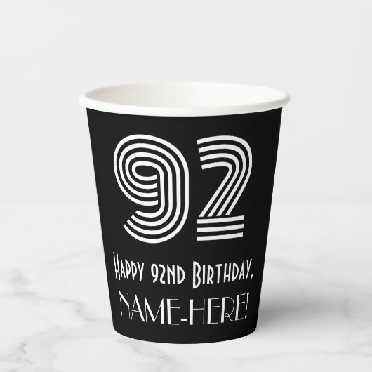 Gobelets En Papier 92e anniversaire — Art Déco Inspiré Look "92" + No (Recto)