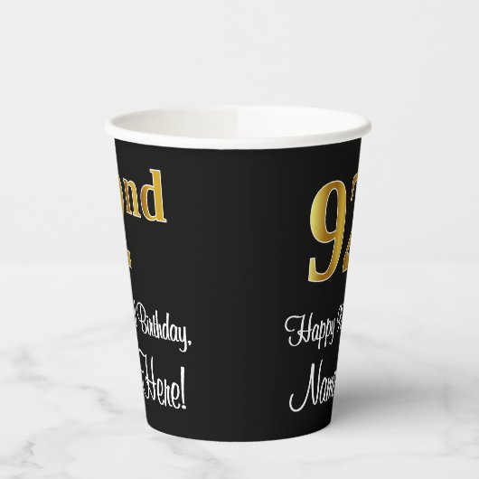 Gobelets En Papier 92e anniversaire - Elégant luxe Faux Gold Look # (Gauche)