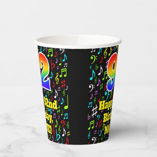 Gobelets En Papier 92e anniversaire : Fun Music Notes Motif, Rainbow  (Gauche)