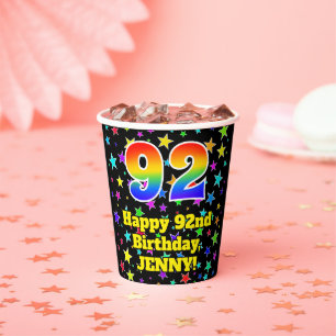 Gobelets En Papier 92e anniversaire : Fun Stars Motif et Rainbow 92