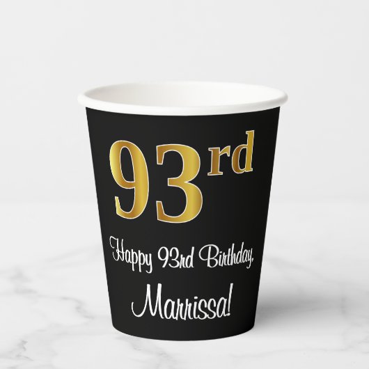 Gobelets En Papier 93e anniversaire - Elégant luxe Faux Gold Look # (Recto)