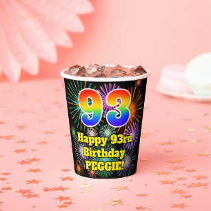 Gobelets En Papier 93ème anniversaire : Fun Fireworks Motif + Rainbow