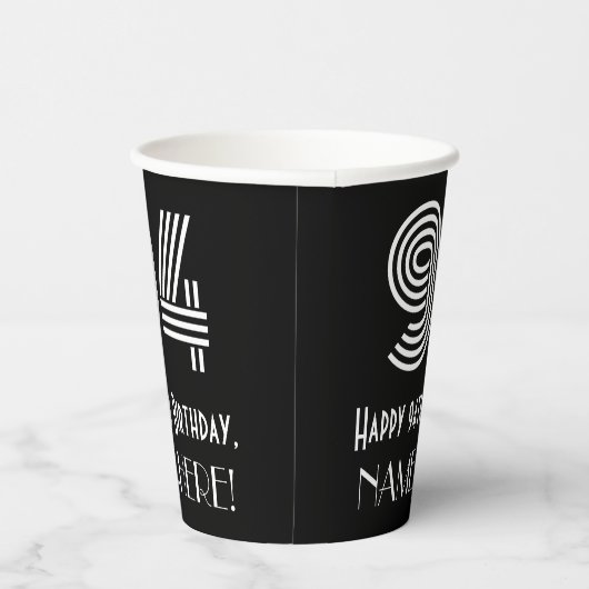 Gobelets En Papier 94e anniversaire — Art Déco Inspiré Look "94" + No (Droite)