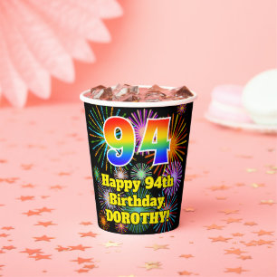 Gobelets En Papier 94e anniversaire : Fun Motif Fireworks + Rainbow 9