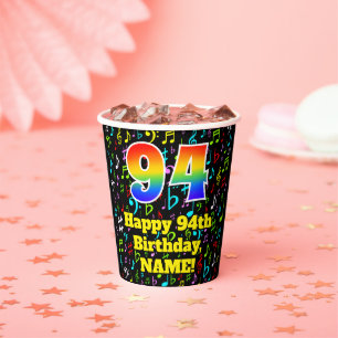 Gobelets En Papier 94th Birthday : Fun Music Notes Motif, Rainbow 94