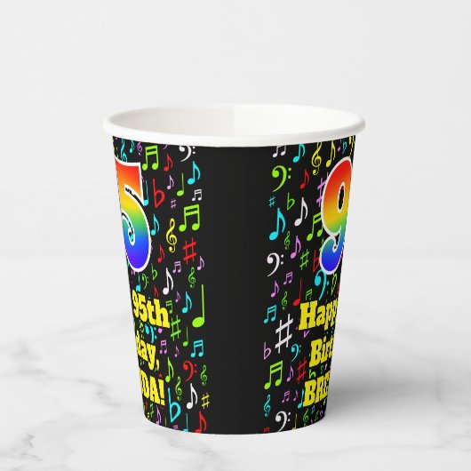 Gobelets En Papier 95e anniversaire : Fun Music Notes Motif, Rainbow (Gauche)