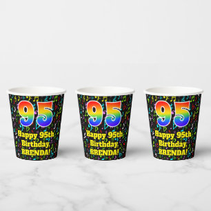 Gobelets En Papier 95e anniversaire : Fun Music Notes Motif, Rainbow