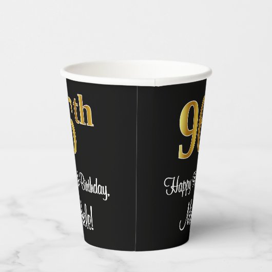 Gobelets En Papier 96e anniversaire - Elégant luxe Faux Gold Look # (Droite)