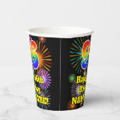Gobelets En Papier 96e anniversaire : Fun Fireworks Motif + Rainbow 9 (Droite)