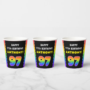 Gobelets En Papier 97e anniversaire : Arc-en-ciel coloré # 97, Nom pe