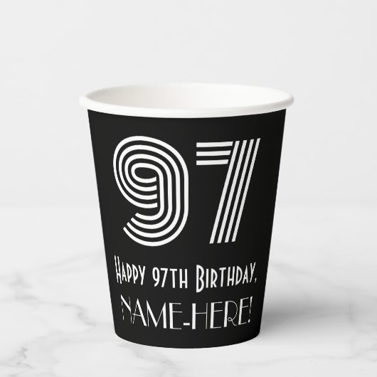 Gobelets En Papier 97e anniversaire — Art Déco Inspiré Look "97" + No (Recto)